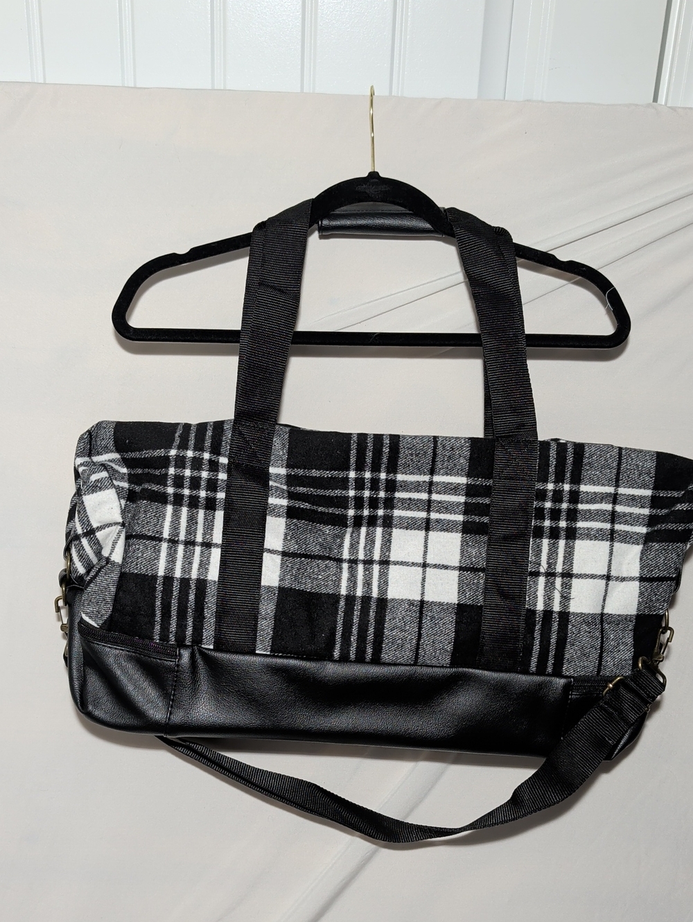 Black & White Plaid Weekender Tote